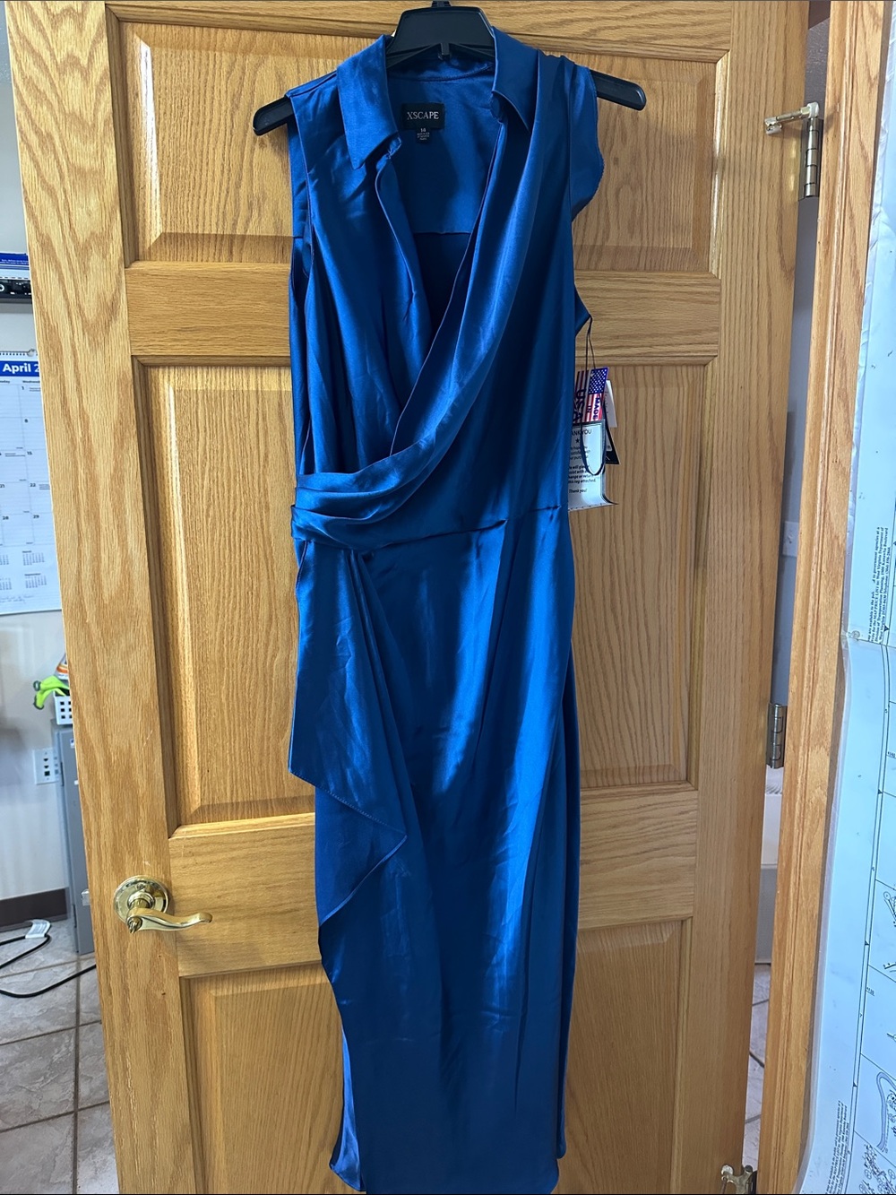 Xscape Royal Blue Satin Maxi Dress